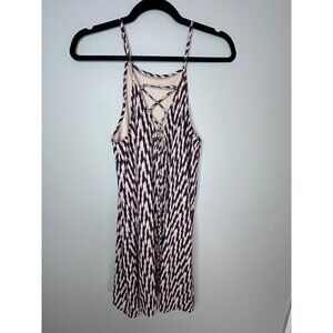 LUSH Women's Red Blue Tan Geometric Sundress Size M wedding summer